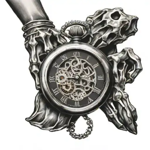 Skeleton Hand Holding Pocket Watch