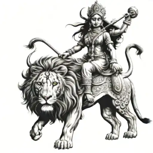 Durga Mata Ganesh Riding Lion