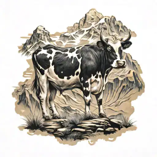 Cow In A Gold Mountain Peak