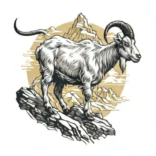 Goat In A Gold Mountain Peak