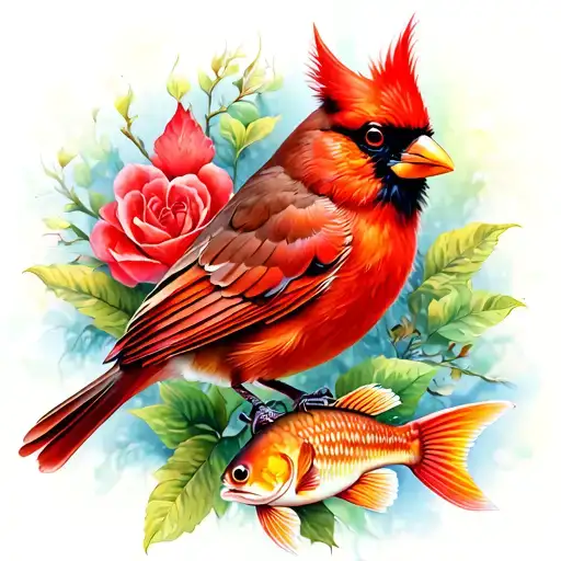 Cardinal Bird And Fish Hook And Fish And Menorial