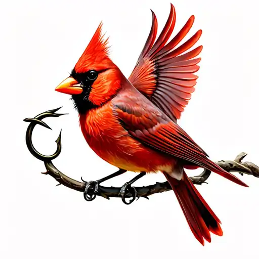 Cardinal Bird And Fish Hook