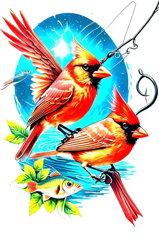 Cardinal Bird And Fishing And Fishhook And Infinity