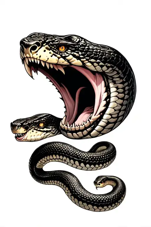 A Snake Opening His Mouth At The Top Of The Tattoo And The Bottom Is Two Snakes Who Advance Together