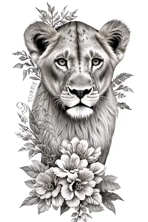 Lioness 1 Lion Cub Flowers