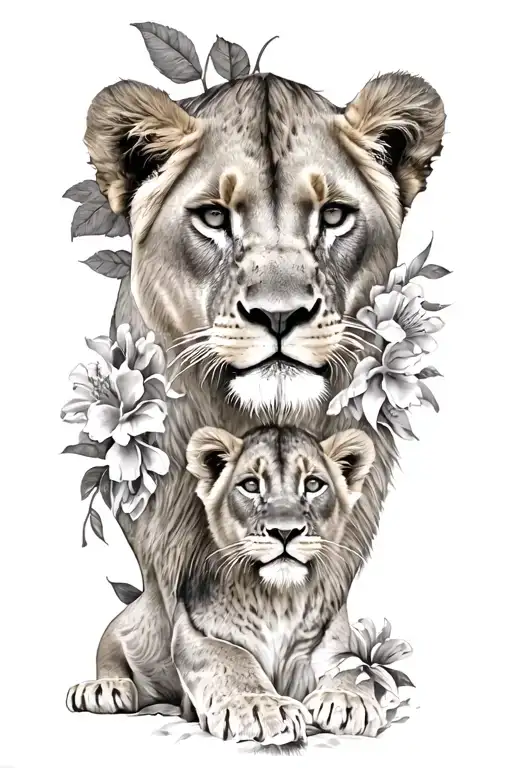 Lioness And 1 Lion Cub Flowers