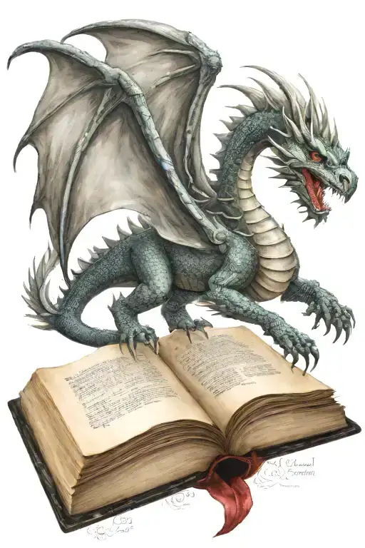 Medieval Dragon Flying Over A Book