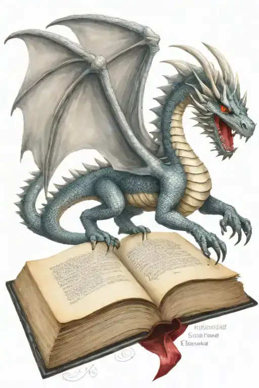 Medieval Dragon Flying Over A Book