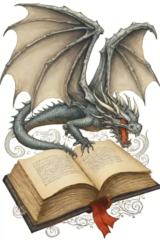 Medieval Dragon Flying Over A Book