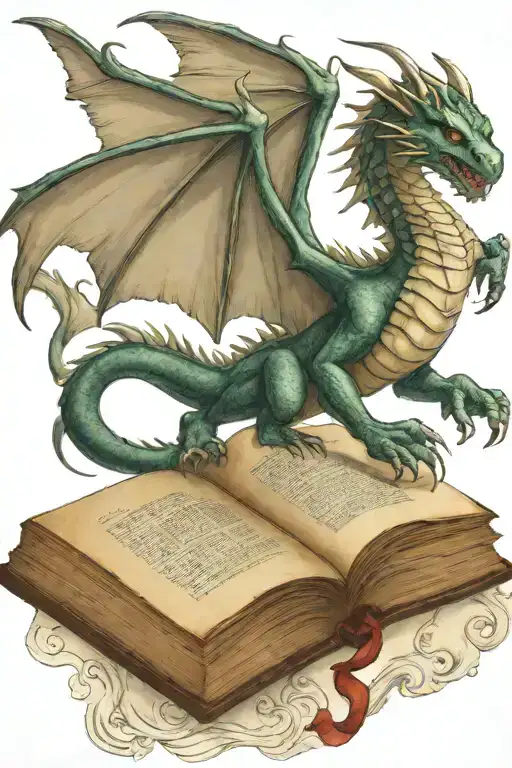 Medieval Dragon Flying Over A Book