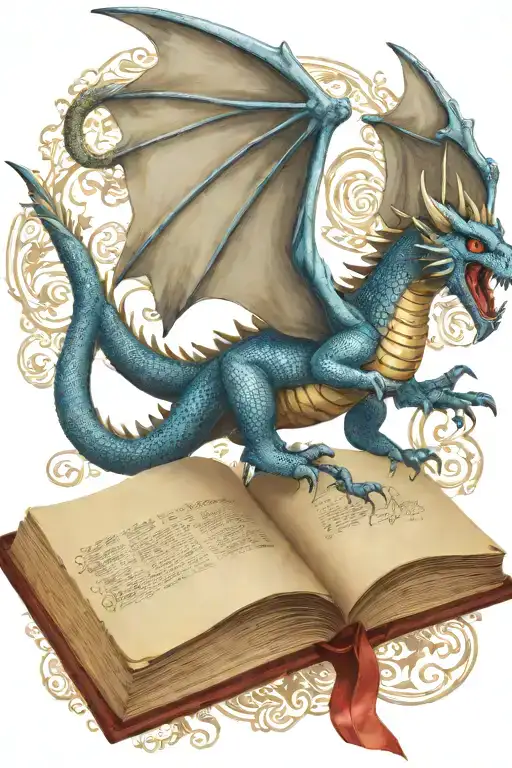 Medieval Dragon Flying Over A Book