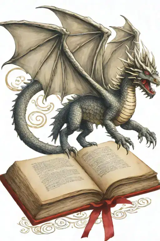 Medieval Dragon Flying Over A Book