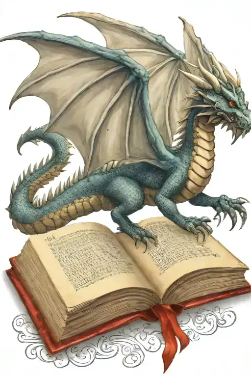 Medieval Dragon Flying Over A Book