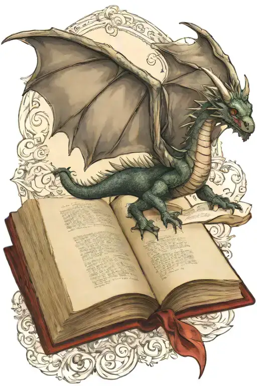 Medieval Dragon Flying Over A Book