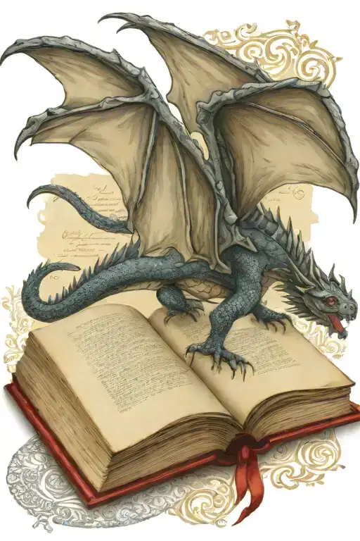 Medieval Dragon Flying Over A Book