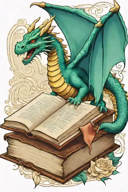 Dragon Flying Over A Book Style Illustration