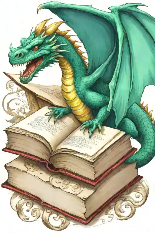 Dragon Flying Over A Book Style Illustration