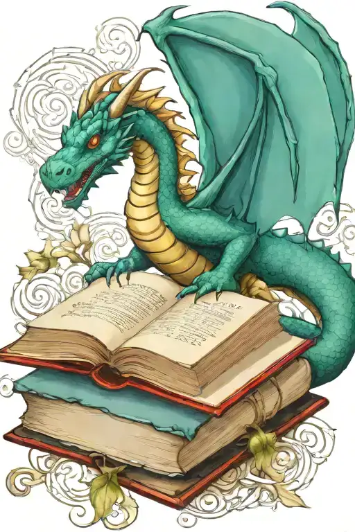 Dragon Flying Over A Book Style Illustration