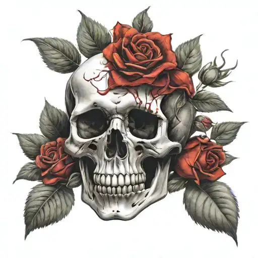 Skull With Red Roses Growing