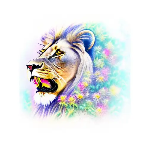 A Majestic Lion Roaring Amidst A Field Of Colorful Flowers