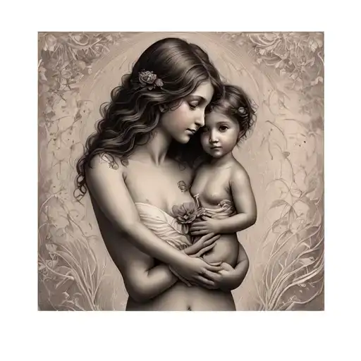 Mother With 2 Child Hands Holding Each Other Side