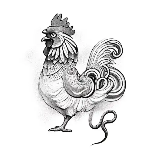 Rooster Fighting A Snake