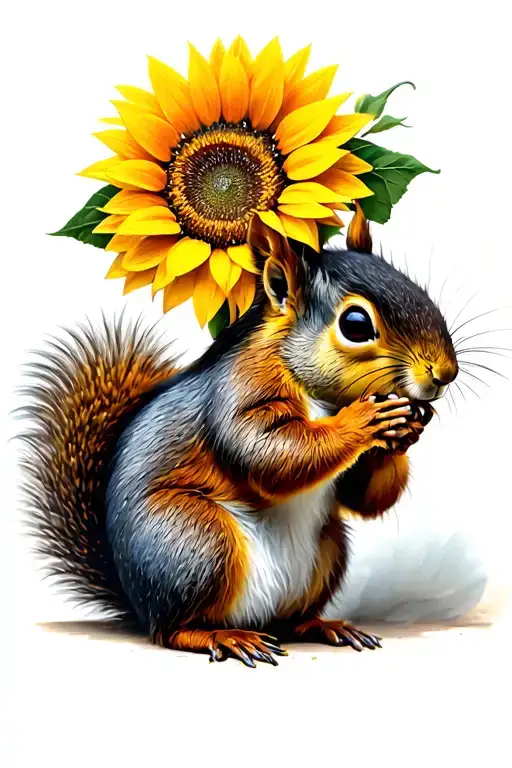 Squirrel Holding Sunflower