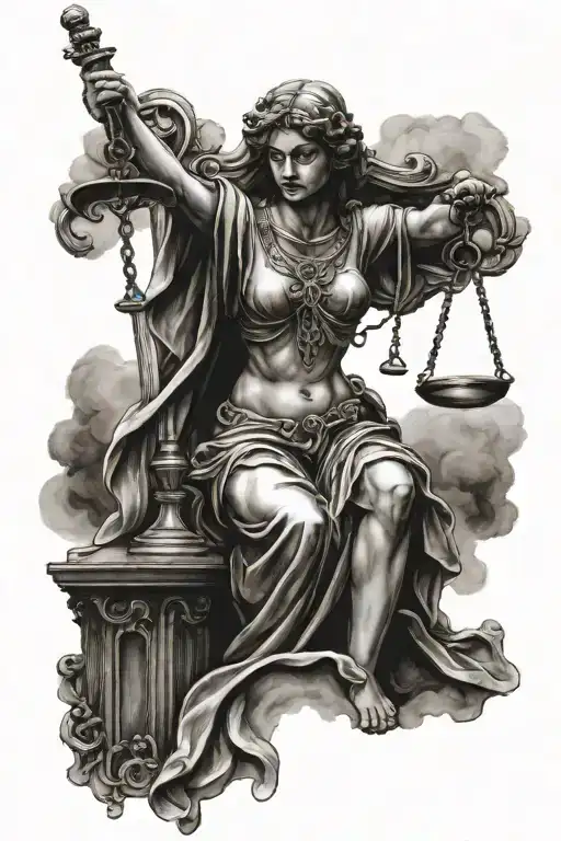 Lady Justice Kneeling Down Pointing Sword Down