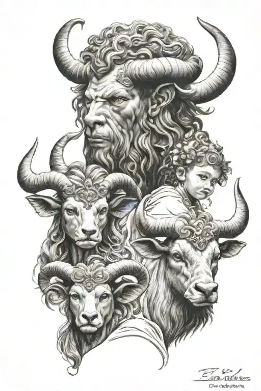 Father Taurus With Daughter Leo And Daughter Capricorn Zodiac Symbols