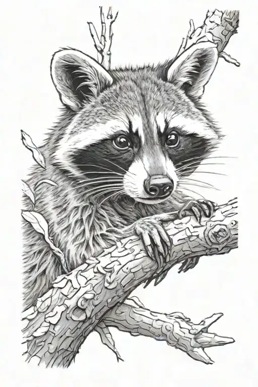 Raccoon Up A Tree Branch