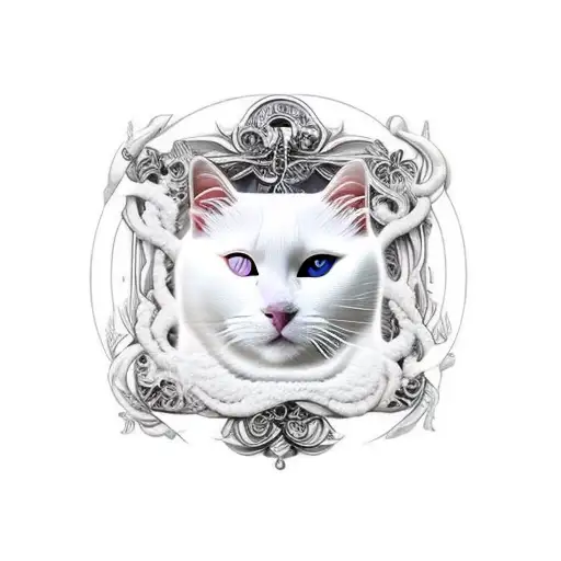 White Cat Good Luck Back Tattoo Libra Scale Weighing Sins And Forgiveness