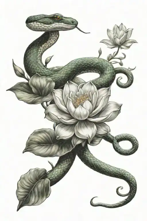 Snake And Lotus Flower Blooming