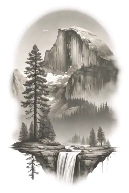 Badass Version Of Half Dome With A Trail Leading Up To It And A Waterfall Coming Off Half Dome