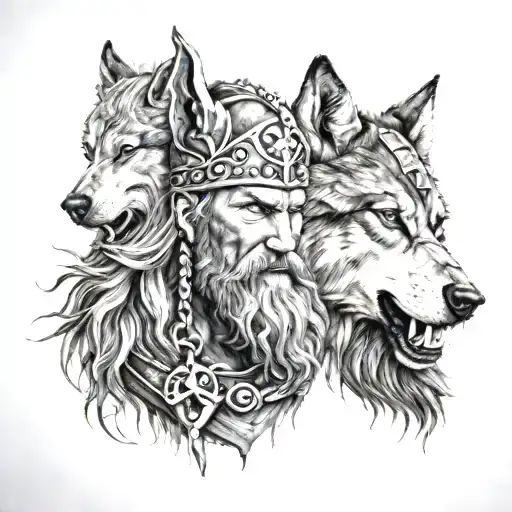 Man Viking And Wolf