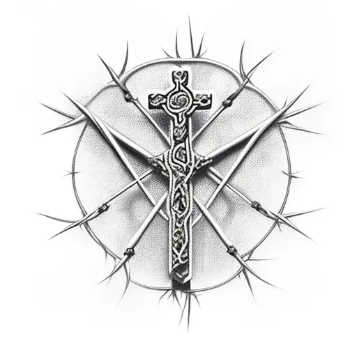 Rugid Cross With A Crown Of Thorns