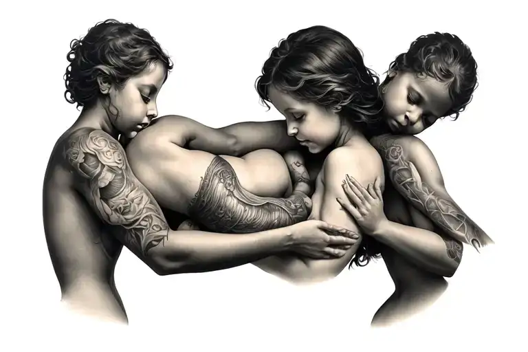 Mother Holding Her Son On Her Kness