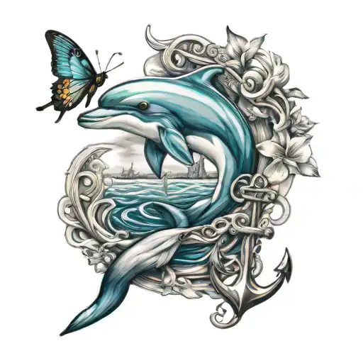 Dolphin And Anchor And Butterfly