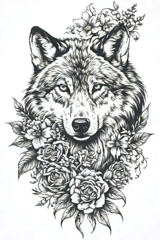 Wolf And Flowers