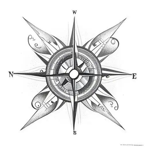 Compass As A Sun Marks North Star And Stairway To Stars Background