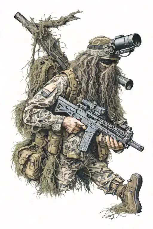 Sniper Standing In A Ghillie Suit