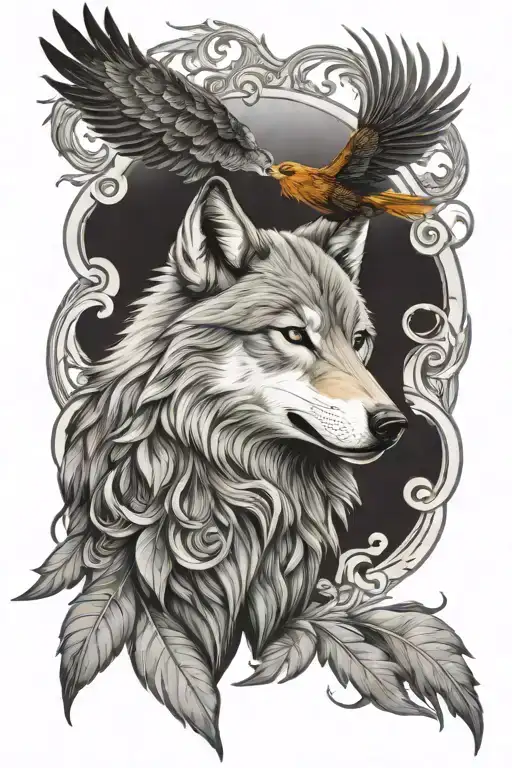 Wolf With Phoenix Bird Show Resilience Growth Strength