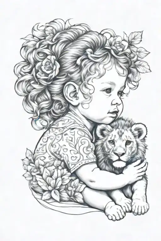 Baby Girl And Lion