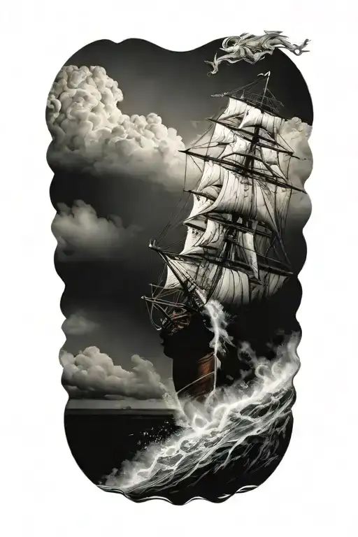 Figurehead Of Ship Sailing Through Stormy