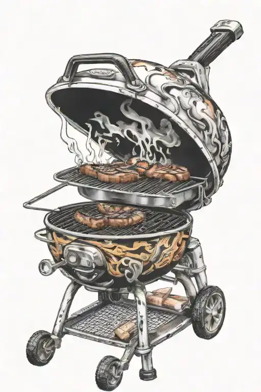 A Weber Grill With Some Flames And Meat On It