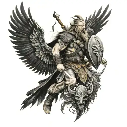 Viking Warrior With Ravens Flying Around