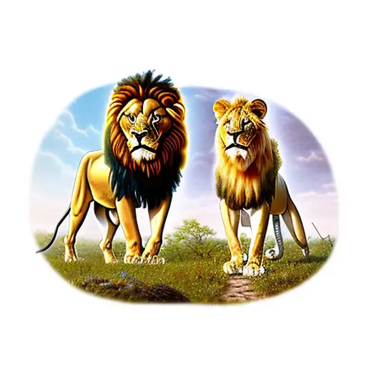 Standing Lion And Lioness