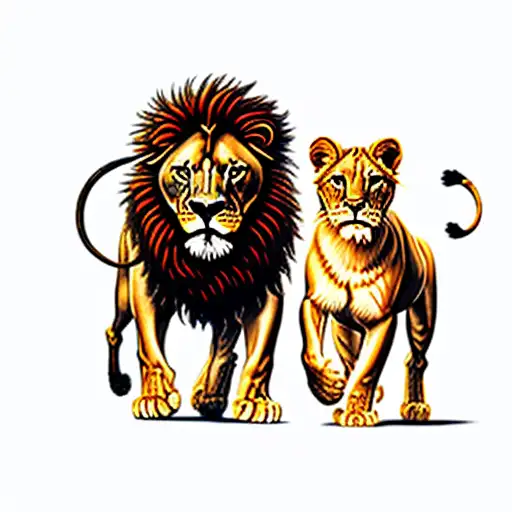 Standing Lion And Lioness