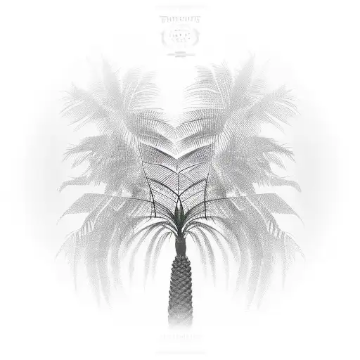 Long Trunk Palm Tree Without Background With Realistic Detail Of The Leaves