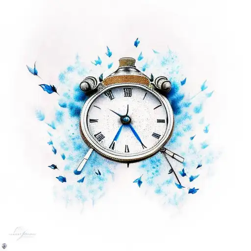 Rose And A Clock With Blue Butterflies And Smoke