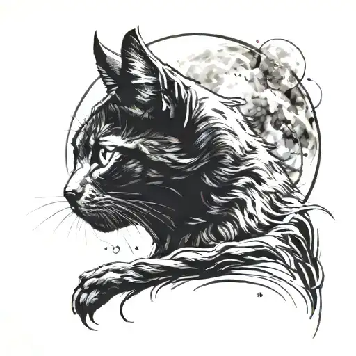 Dark Cat Whatching The Moon